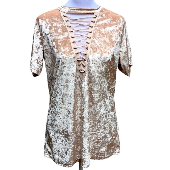 4/$20! Gold Velvet Entro Crisscross V-Neck Top - Picture 1 of 8